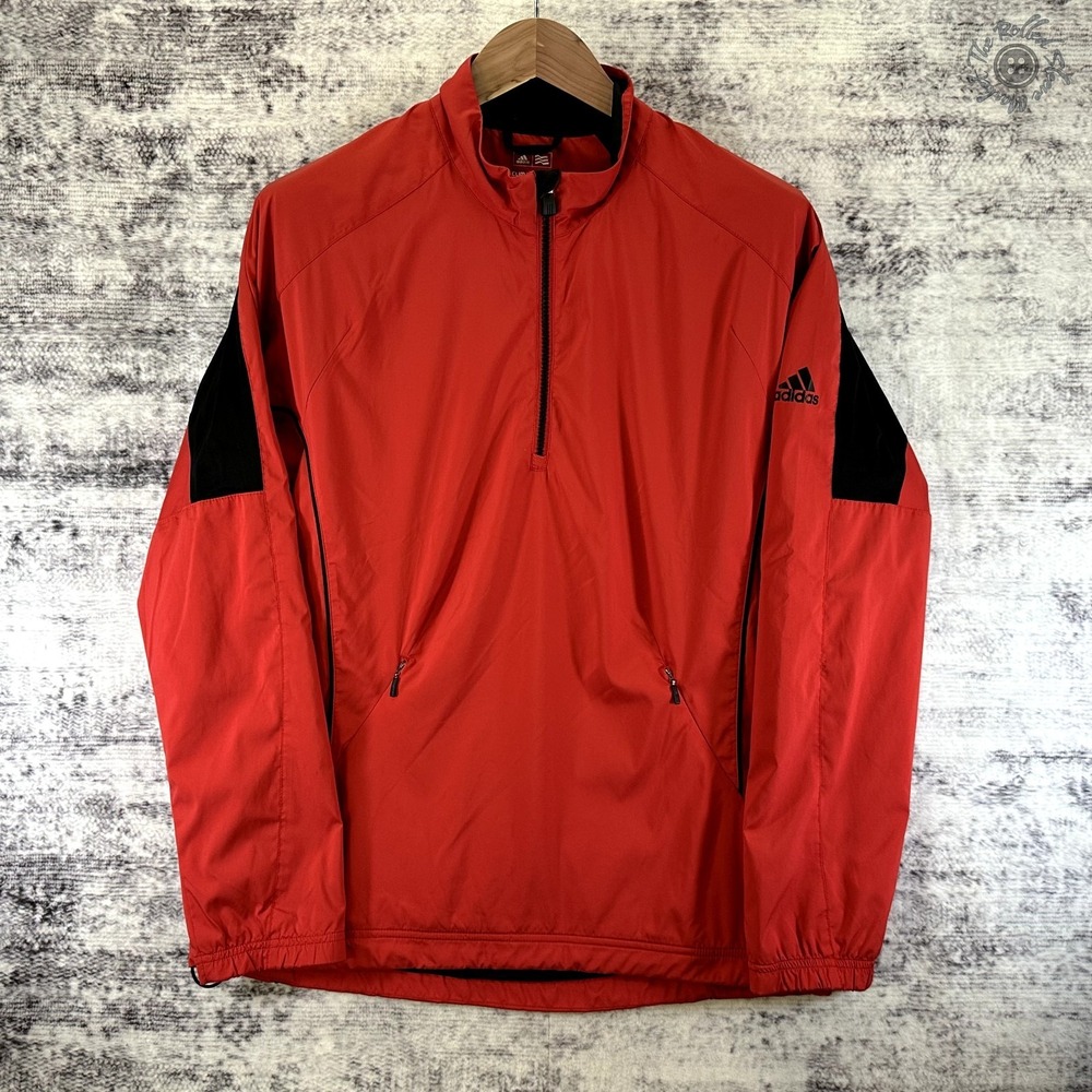 Adidas Climaproof Wind Golf Pullover Jacket Men's Medium Red Black Quarter Zip‎